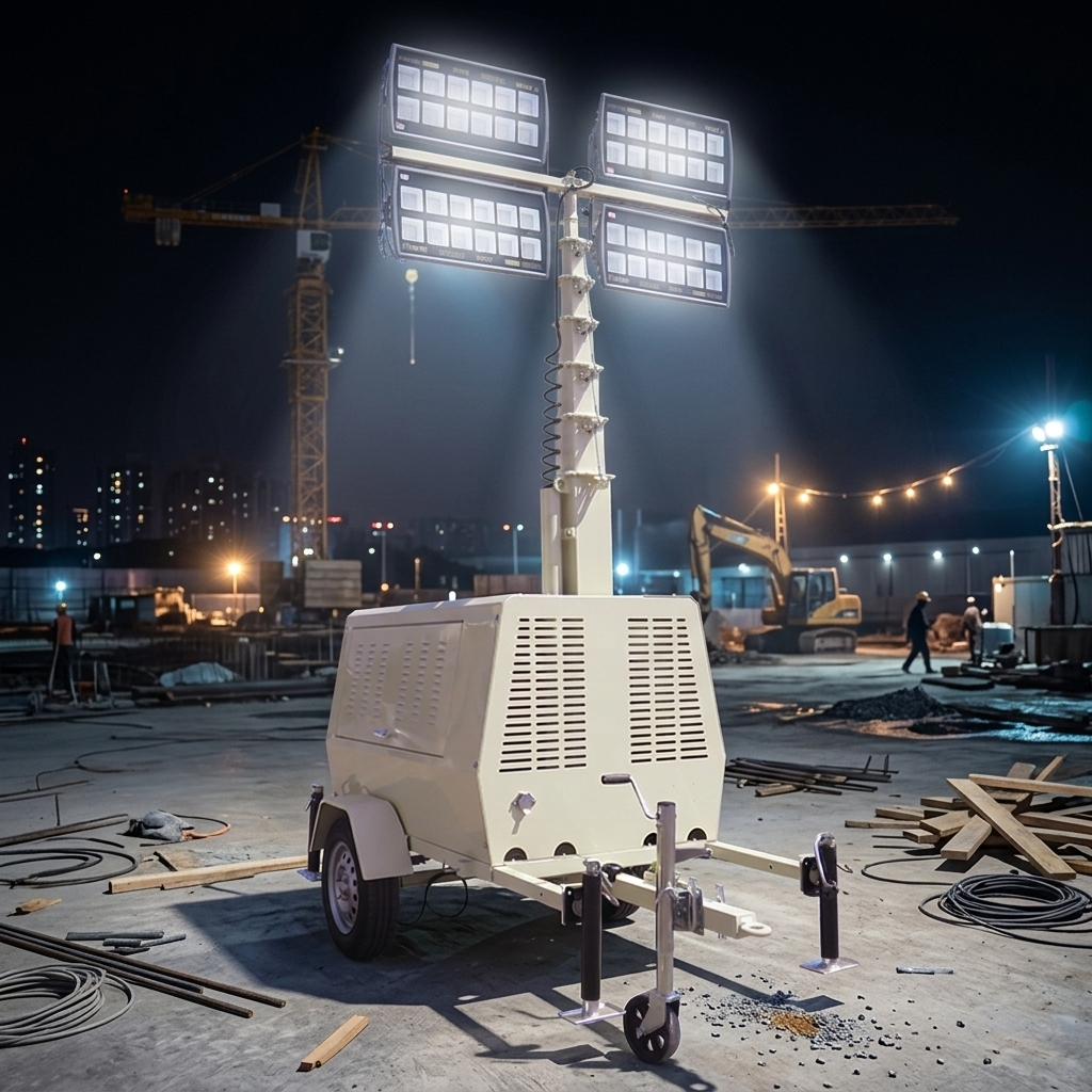 LED tower light set up on a mining bench at night for sale in cape town